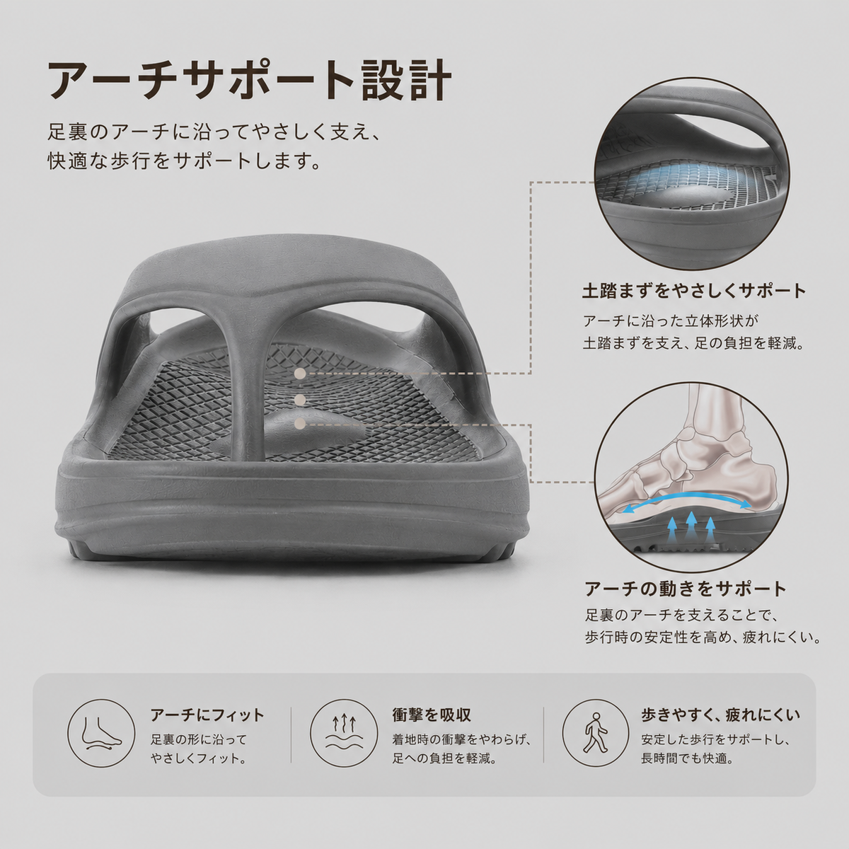 リカバリーサンダル トング レディース ｜ Kumori ふわり
