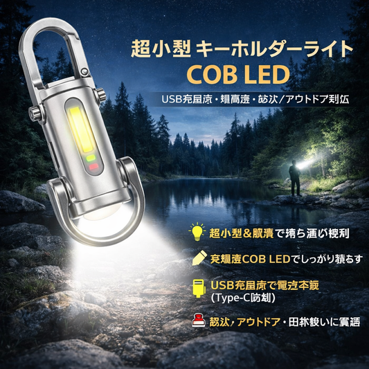 超小型 キーホルダーライト COB LED｜USB充電式・高輝度・防災/アウトドア対応