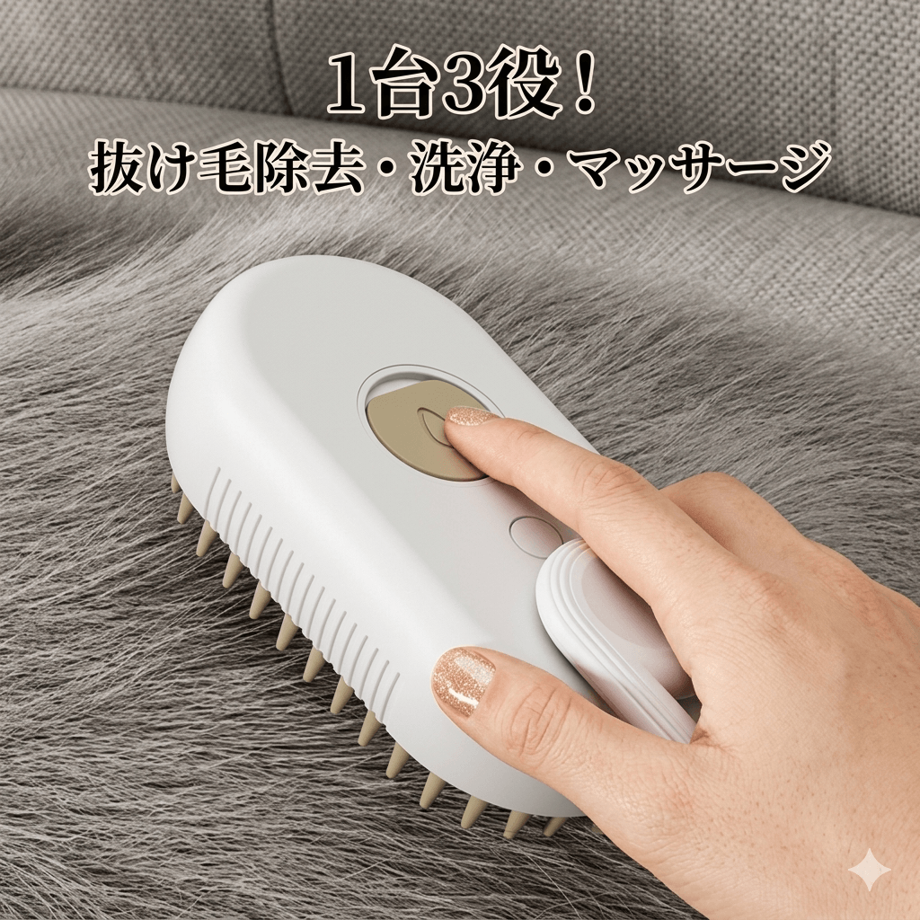 ペットスチームスプレーブラシ 3in1 | 猫・犬対応 電動マッサージコーム
