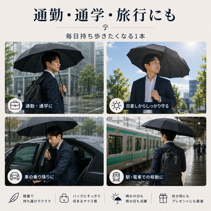 Kumori Shield™  全天候プレミアム折りたたみ傘 ・ UVカット・超撥水・耐風構造・ワンタッチ自動開閉｜晴雨兼用プレミアム折りたたみ傘