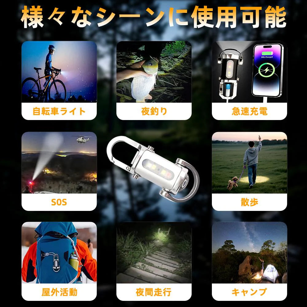 超小型 キーホルダーライト COB LED｜USB充電式・高輝度・防災/アウトドア対応