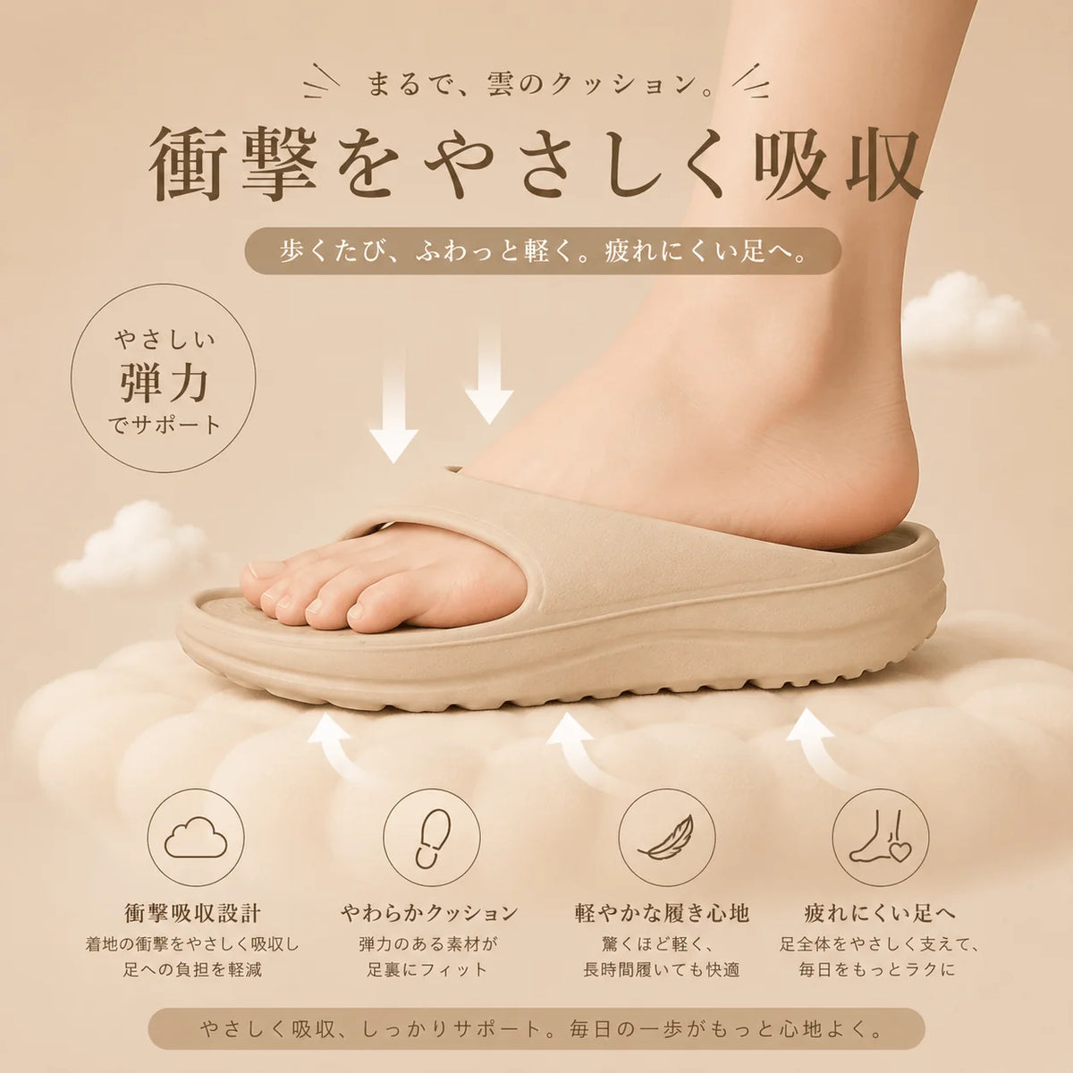 リカバリーサンダル トング レディース ｜ Kumori ふわり