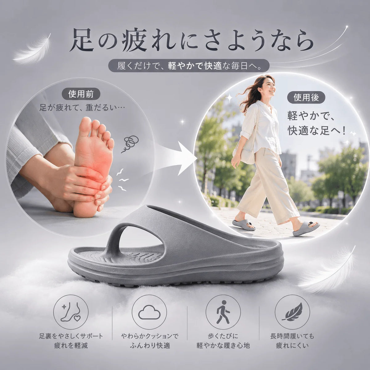 リカバリーサンダル トング レディース ｜ Kumori ふわり
